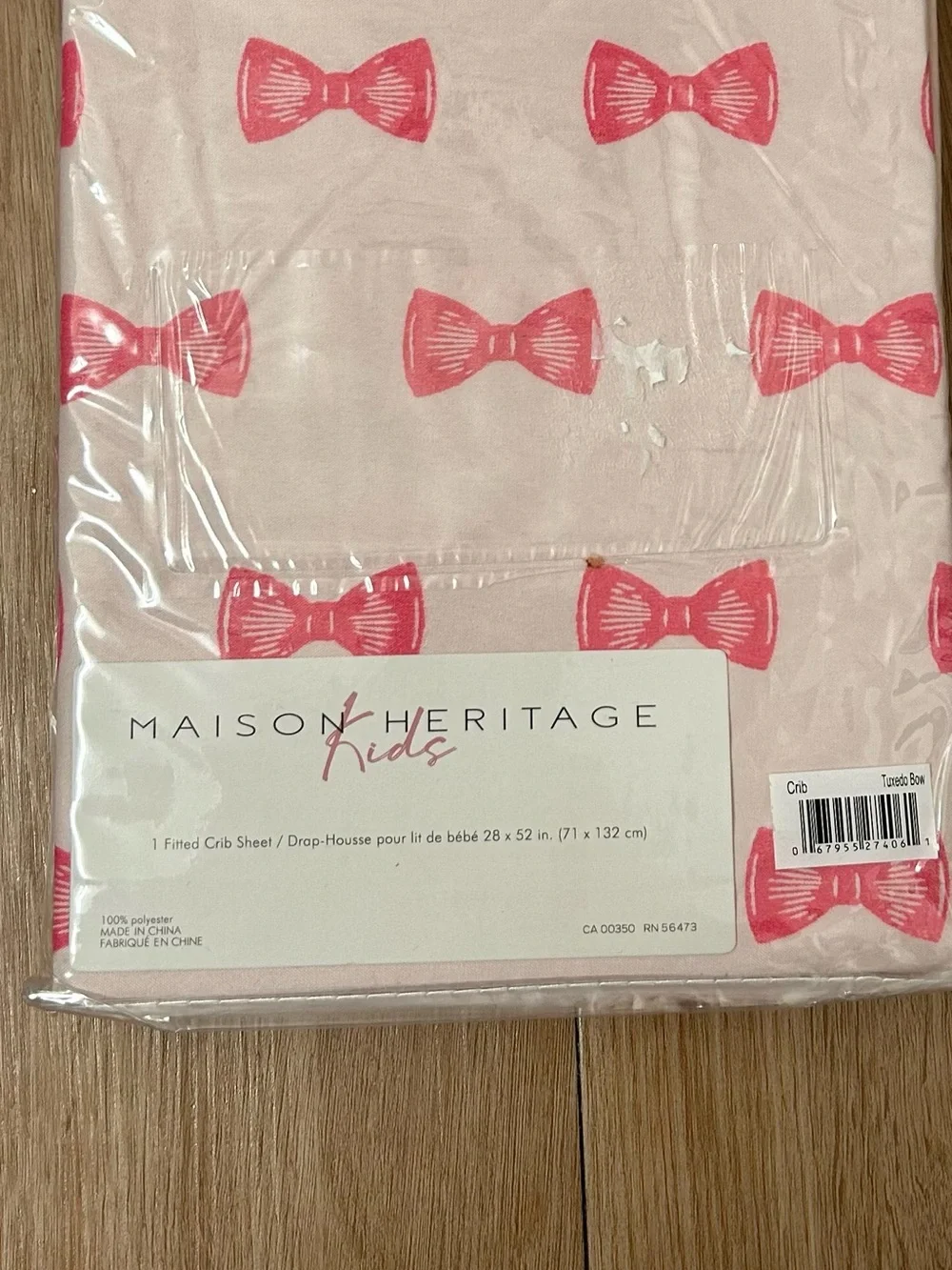 Kids Pink Bow Print Crib Sheet